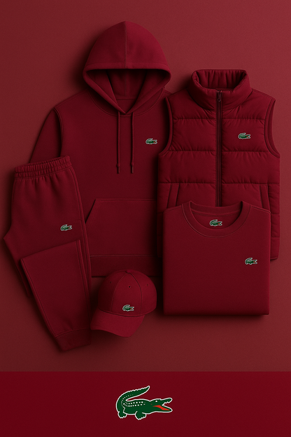 LC Premium – Completo 5 pezzi: felpa con cappuccio, pantaloni, T-shirt, gilet e cappellino